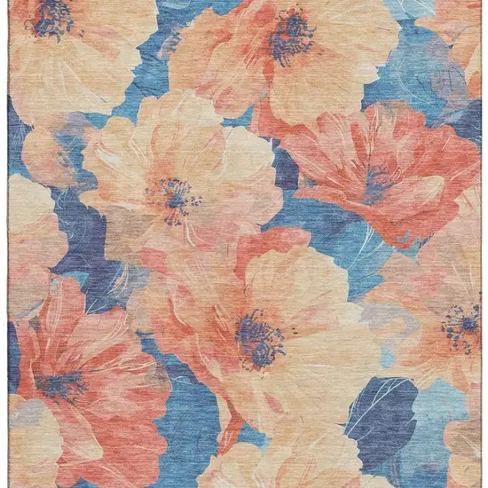 8' Peach And Blue Floral Washable Area Rug With UV Protection Photo 3