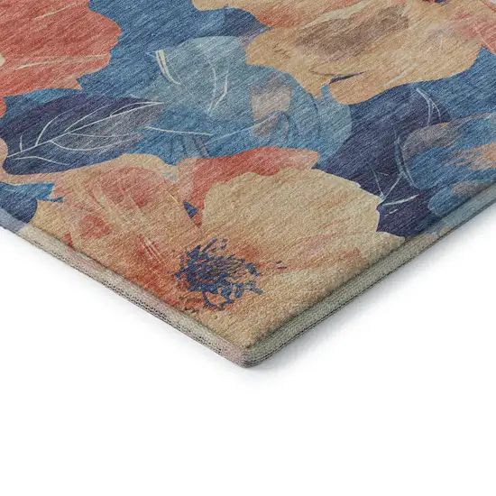 8' Peach And Blue Floral Washable Area Rug With UV Protection Photo 7