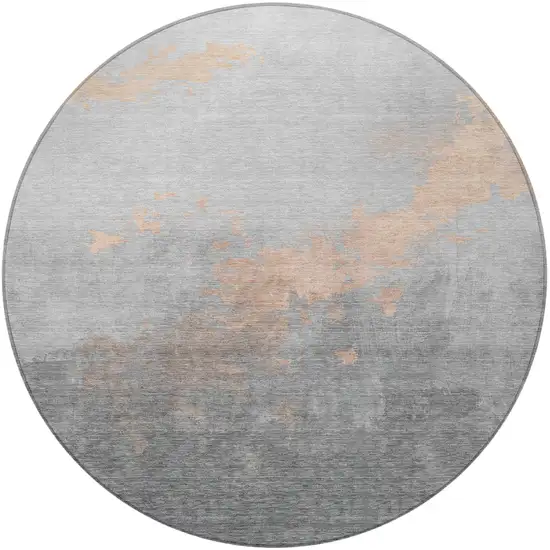 8' Peach And Charcoal Round Abstract Washable Indoor Outdoor Area Rug Photo 3