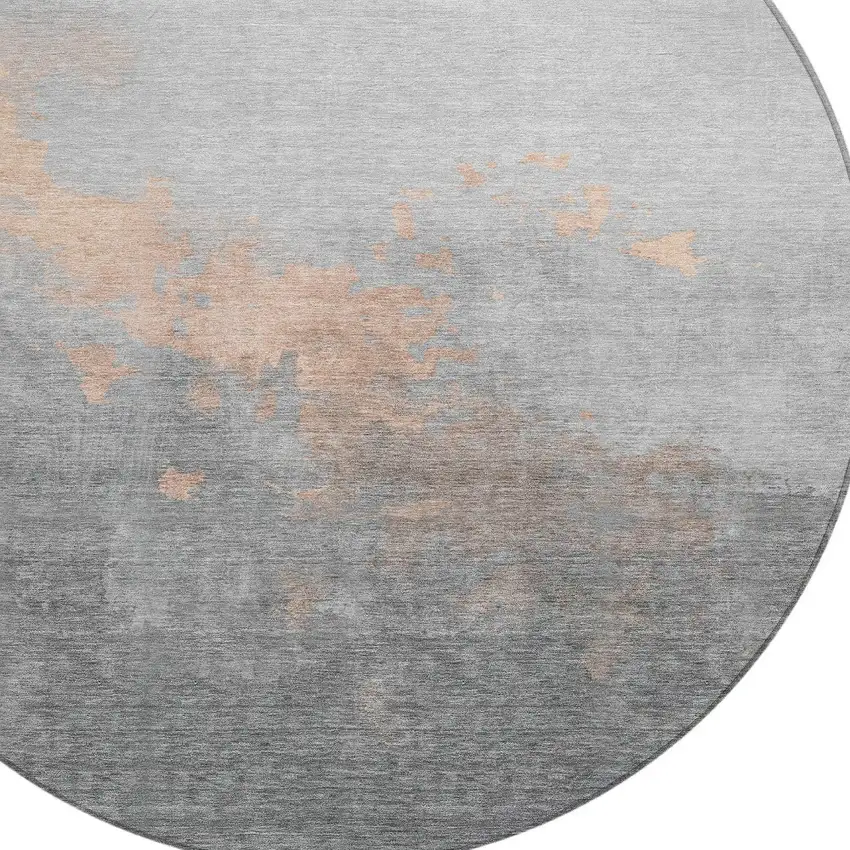 8' Peach And Charcoal Round Abstract Washable Indoor Outdoor Area Rug Photo 8