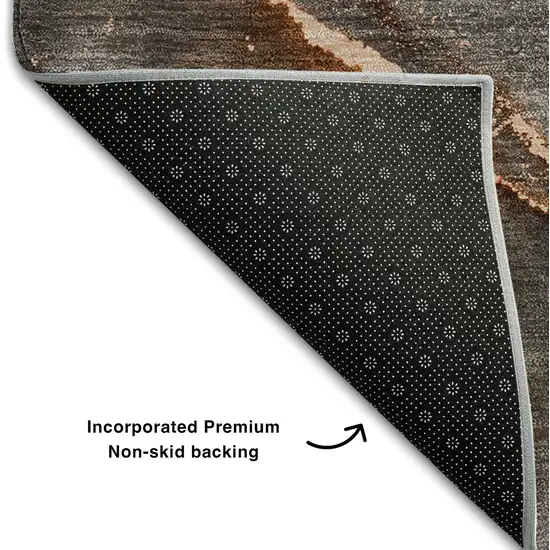 8' Peach And Gray Abstract Washable Round Rug With UV Protection Photo 4