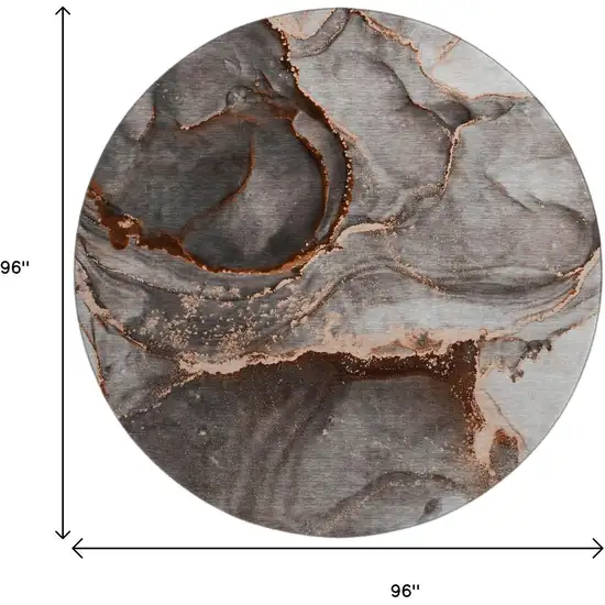 8' Peach And Gray Abstract Washable Round Rug With UV Protection Photo 8