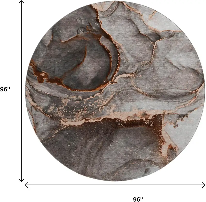 8' Peach And Gray Abstract Washable Round Rug With UV Protection Photo 8