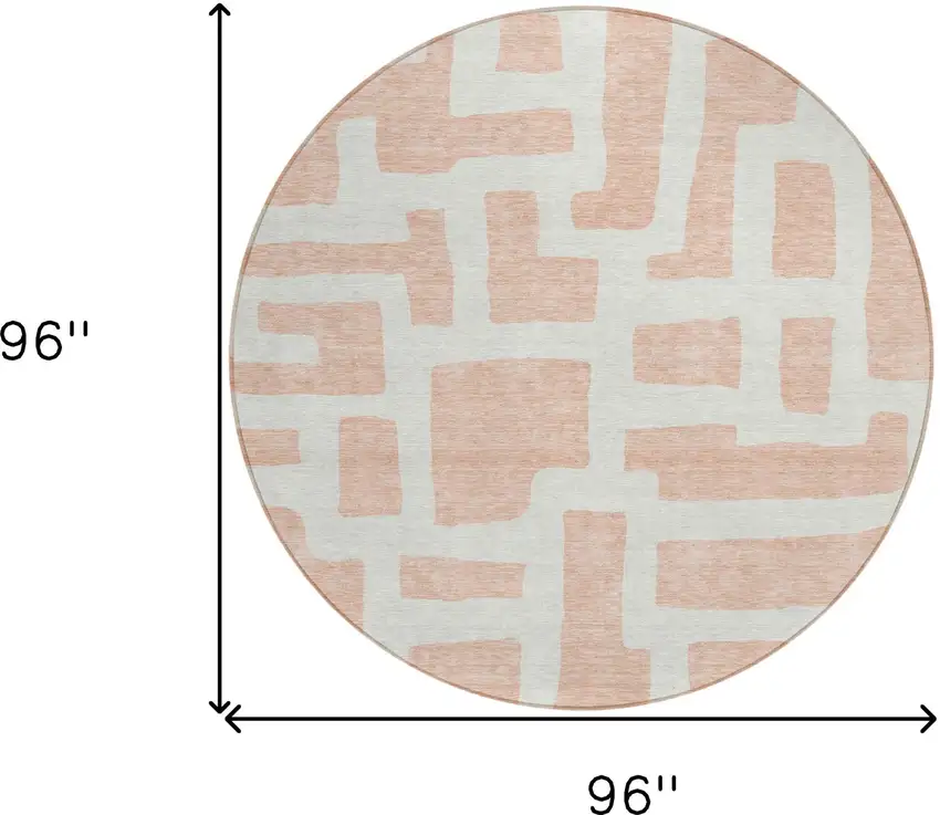 8' Peach And Gray Round Abstract Washable Indoor Outdoor Area Rug Photo 3