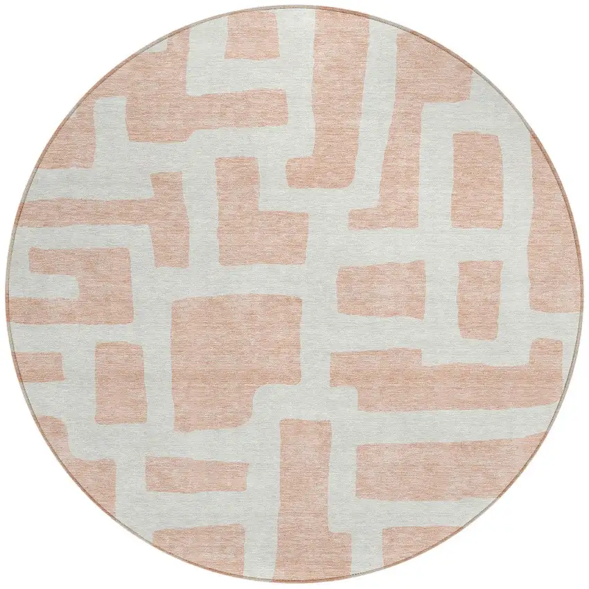 8' Peach And Gray Round Abstract Washable Indoor Outdoor Area Rug Photo 4