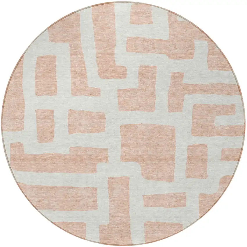 8' Peach And Gray Round Abstract Washable Indoor Outdoor Area Rug Photo 5