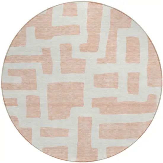 8' Peach And Gray Round Abstract Washable Indoor Outdoor Area Rug Photo 2