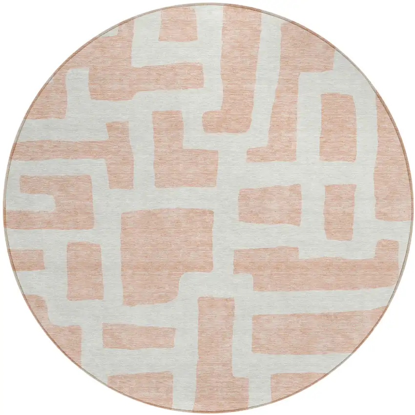 8' Peach And Gray Round Abstract Washable Indoor Outdoor Area Rug Photo 2