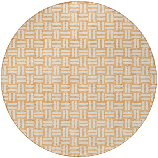 8' Peach And Gray Round Geometric Washable Indoor Outdoor Area Rug Photo 6