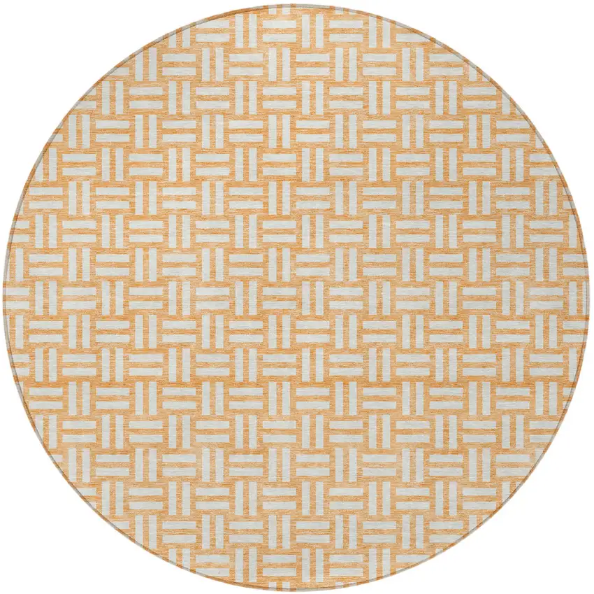 8' Peach And Gray Round Geometric Washable Indoor Outdoor Area Rug Photo 6