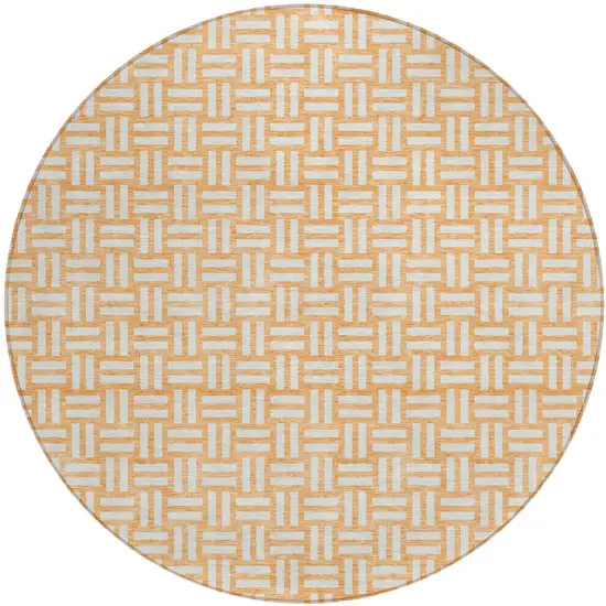 8' Peach And Gray Round Geometric Washable Indoor Outdoor Area Rug Photo 2