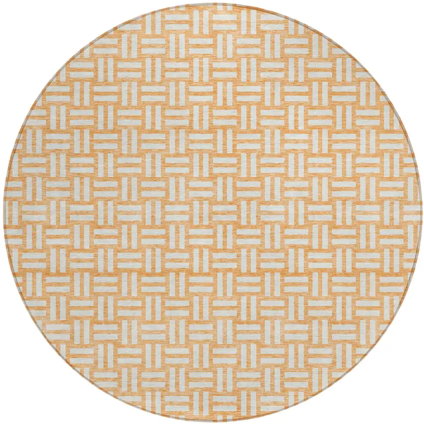 8' Peach And Gray Round Geometric Washable Indoor Outdoor Area Rug Photo 2