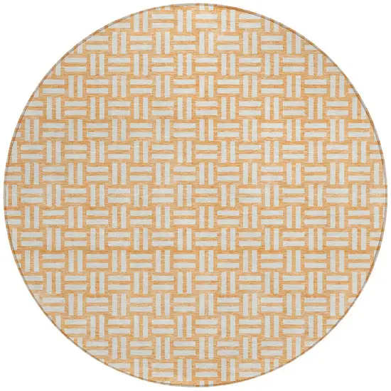 8' Peach And Gray Round Geometric Washable Indoor Outdoor Area Rug Photo 5