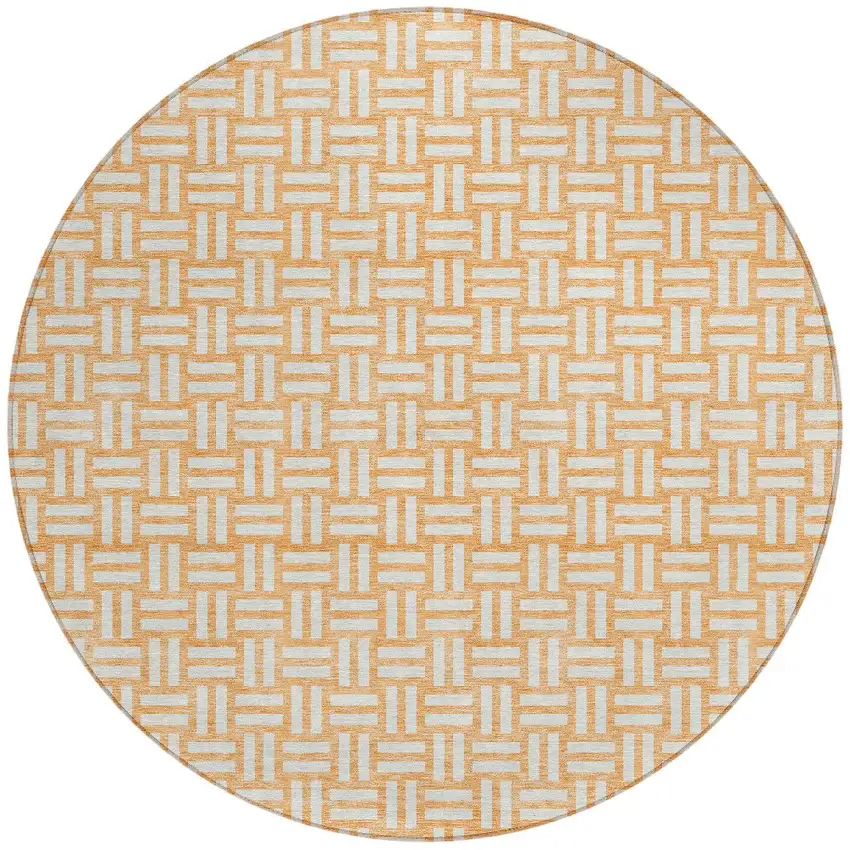 8' Peach And Gray Round Geometric Washable Indoor Outdoor Area Rug Photo 5