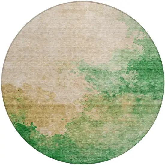 8' Peach And Green Round Abstract Washable Indoor Outdoor Area Rug Photo 2