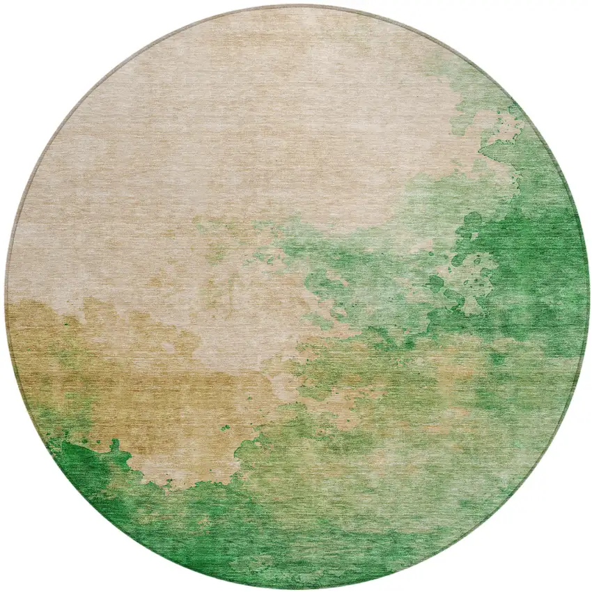 8' Peach And Green Round Abstract Washable Indoor Outdoor Area Rug Photo 2