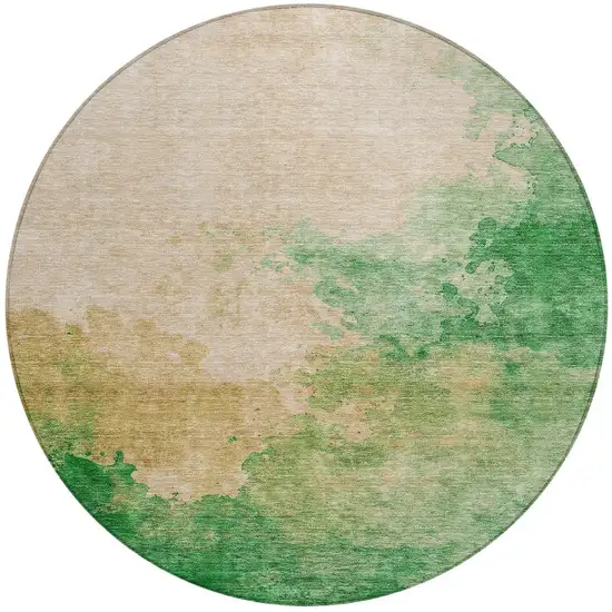 8' Peach And Green Round Abstract Washable Indoor Outdoor Area Rug Photo 5