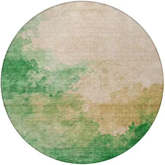 8' Peach And Green Round Abstract Washable Indoor Outdoor Area Rug Photo 6