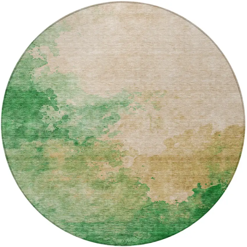 8' Peach And Green Round Abstract Washable Indoor Outdoor Area Rug Photo 6