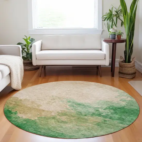 8' Peach And Green Round Abstract Washable Indoor Outdoor Area Rug Photo 8
