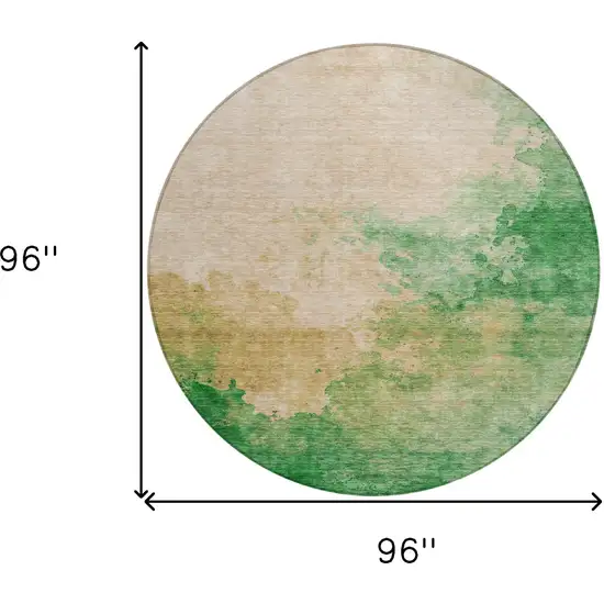 8' Peach And Green Round Abstract Washable Indoor Outdoor Area Rug Photo 9