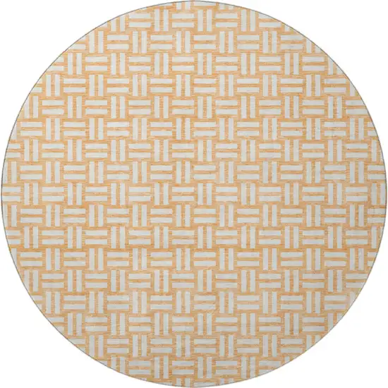8' Peach And Ivory Abstract Geometric Washable Round Rug With UV Protection Photo 3
