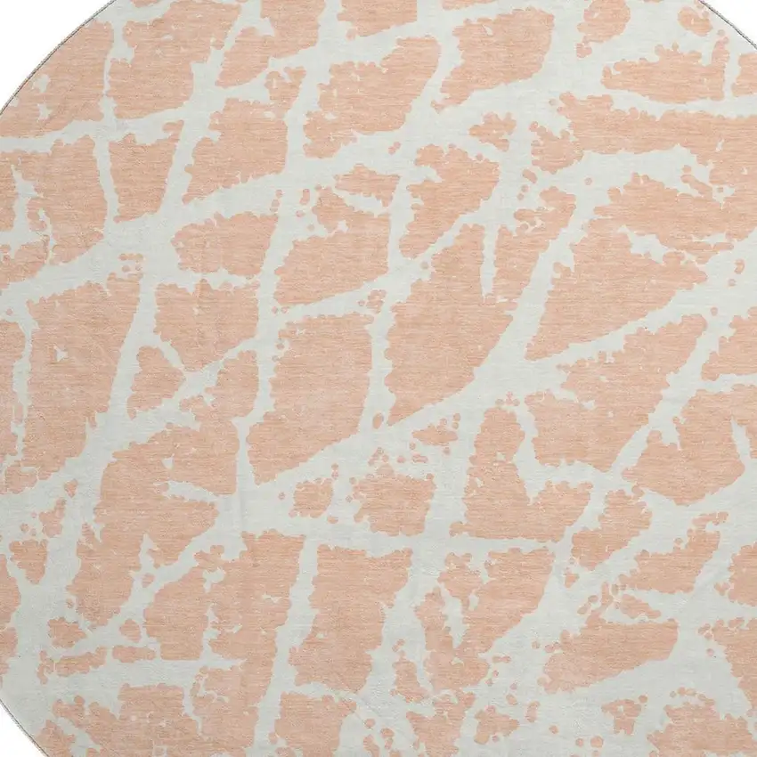 8' Peach And Ivory Abstract Washable Round Rug With UV Protection Photo 3