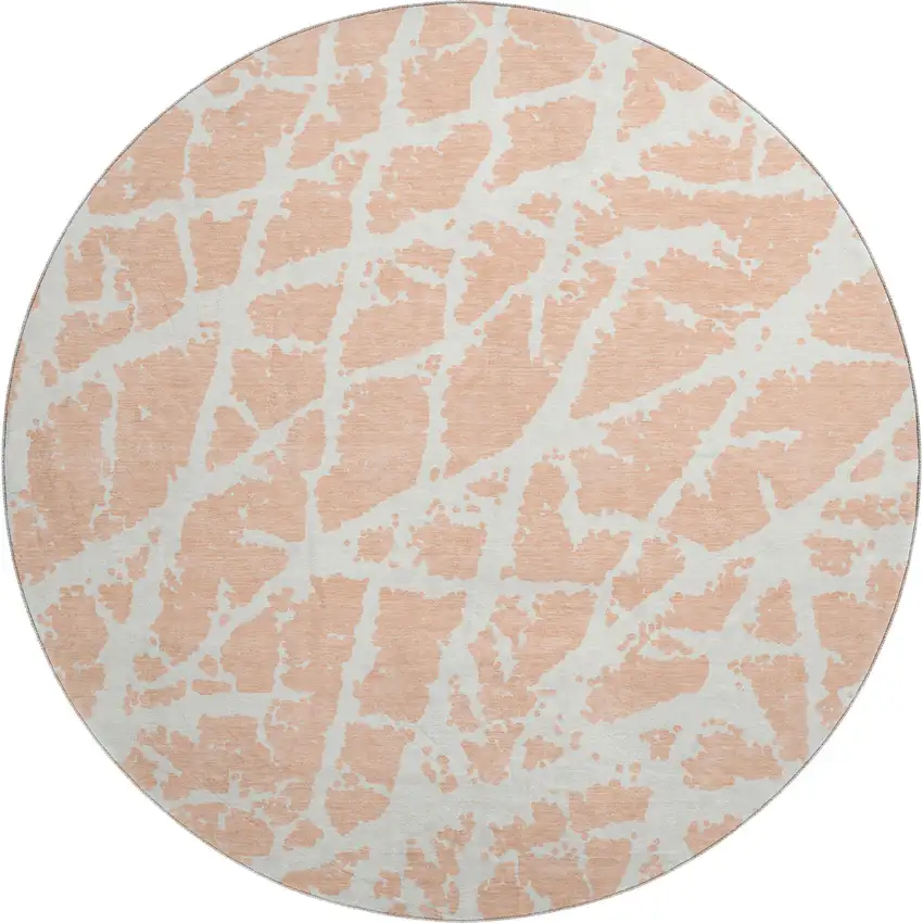 8' Peach And Ivory Abstract Washable Round Rug With UV Protection Photo 1