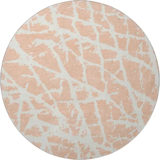 8' Peach And Ivory Abstract Washable Round Rug With UV Protection Photo 4