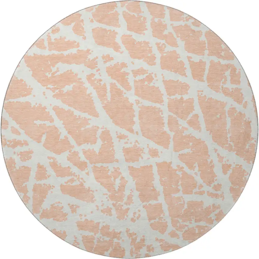 8' Peach And Ivory Abstract Washable Round Rug With UV Protection Photo 4