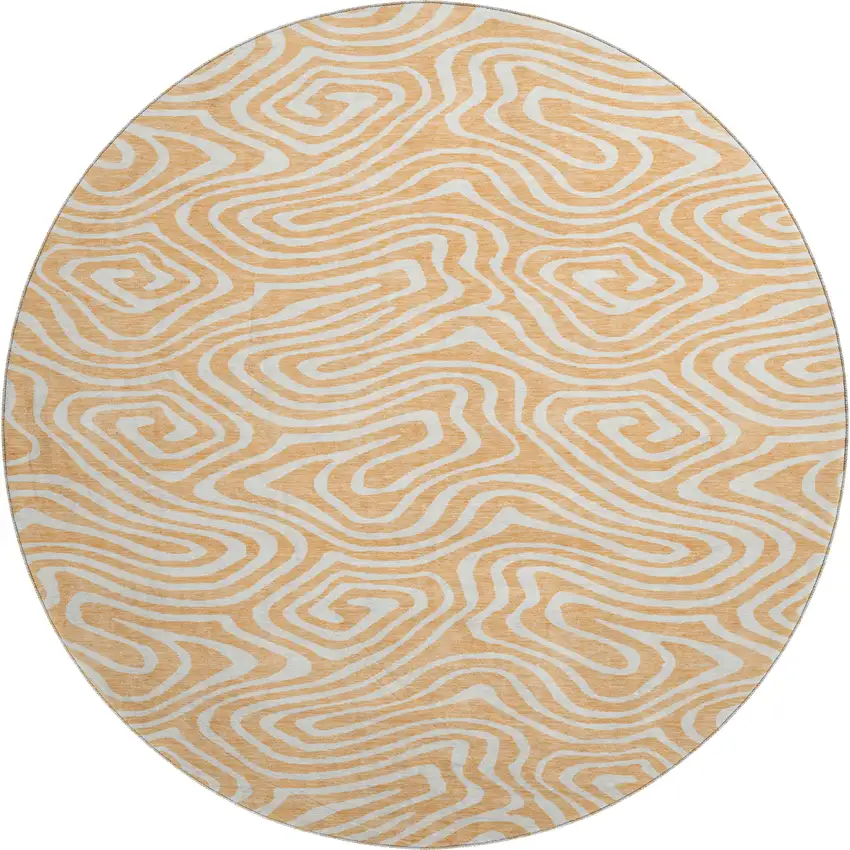 8' Peach And Ivory Abstract Washable Round Rug With UV Protection Photo 1