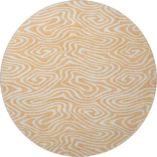 8' Peach And Ivory Abstract Washable Round Rug With UV Protection Photo 3