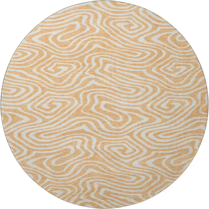 8' Peach And Ivory Abstract Washable Round Rug With UV Protection Photo 3