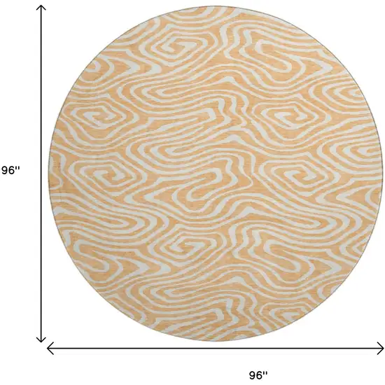 8' Peach And Ivory Abstract Washable Round Rug With UV Protection Photo 9