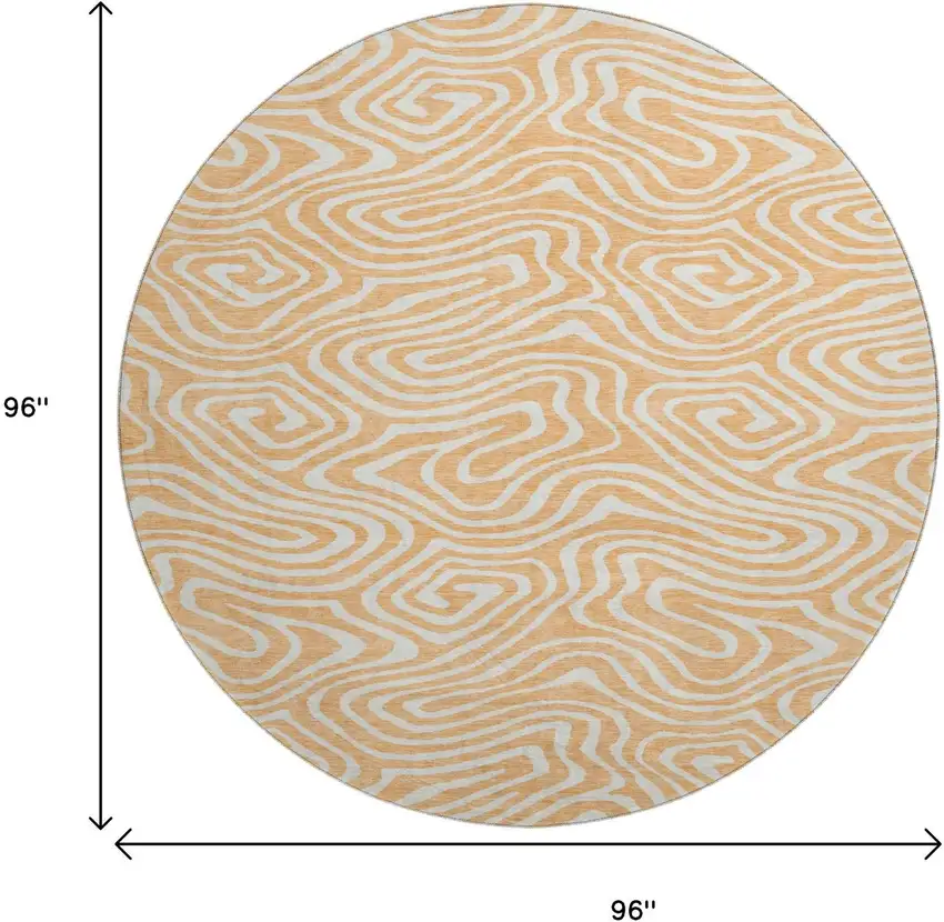 8' Peach And Ivory Abstract Washable Round Rug With UV Protection Photo 9
