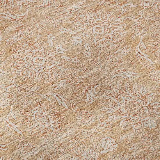 8' Peach And Ivory Floral Washable Round Rug With UV Protection Photo 8