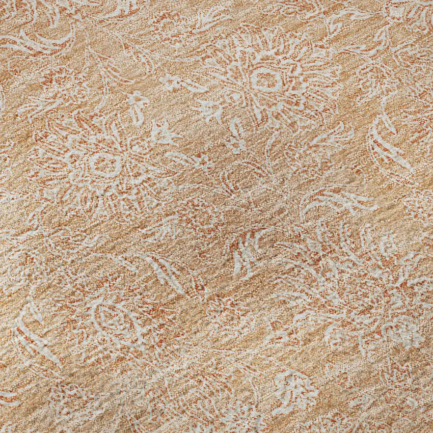 8' Peach And Ivory Floral Washable Round Rug With UV Protection Photo 8