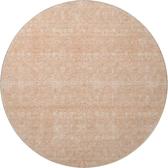 8' Peach And Ivory Floral Washable Round Rug With UV Protection Photo 3