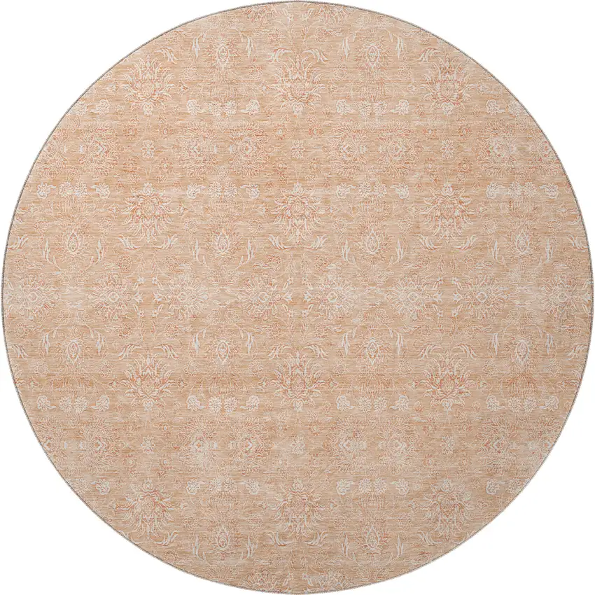 8' Peach And Ivory Floral Washable Round Rug With UV Protection Photo 3