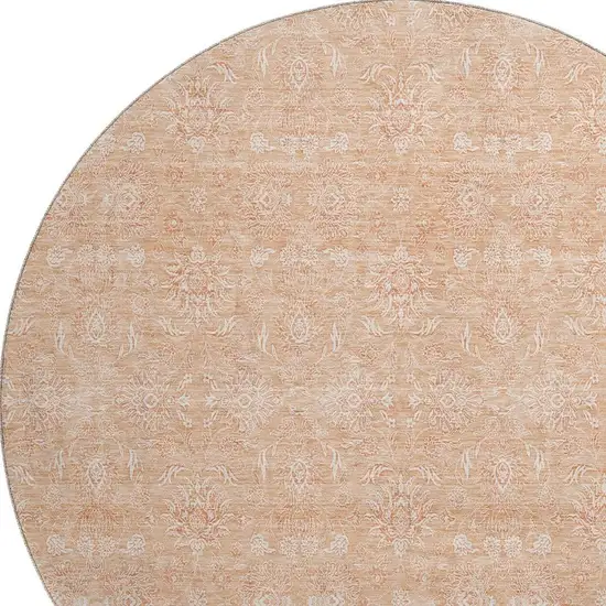 8' Peach And Ivory Floral Washable Round Rug With UV Protection Photo 4
