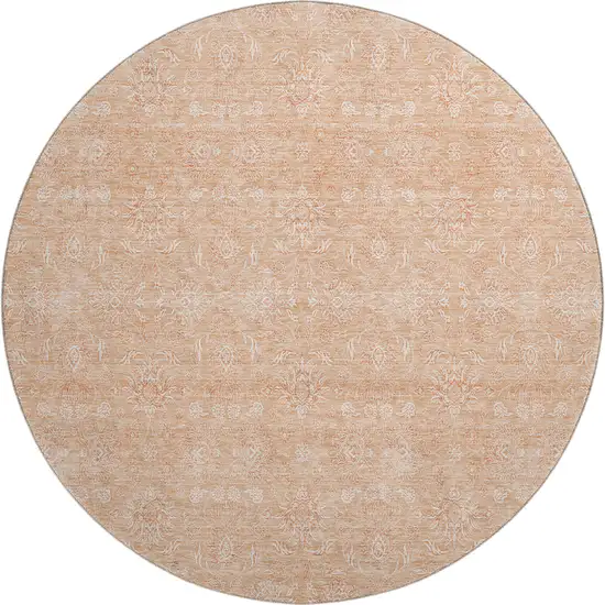 8' Peach And Ivory Floral Washable Round Rug With UV Protection Photo 1
