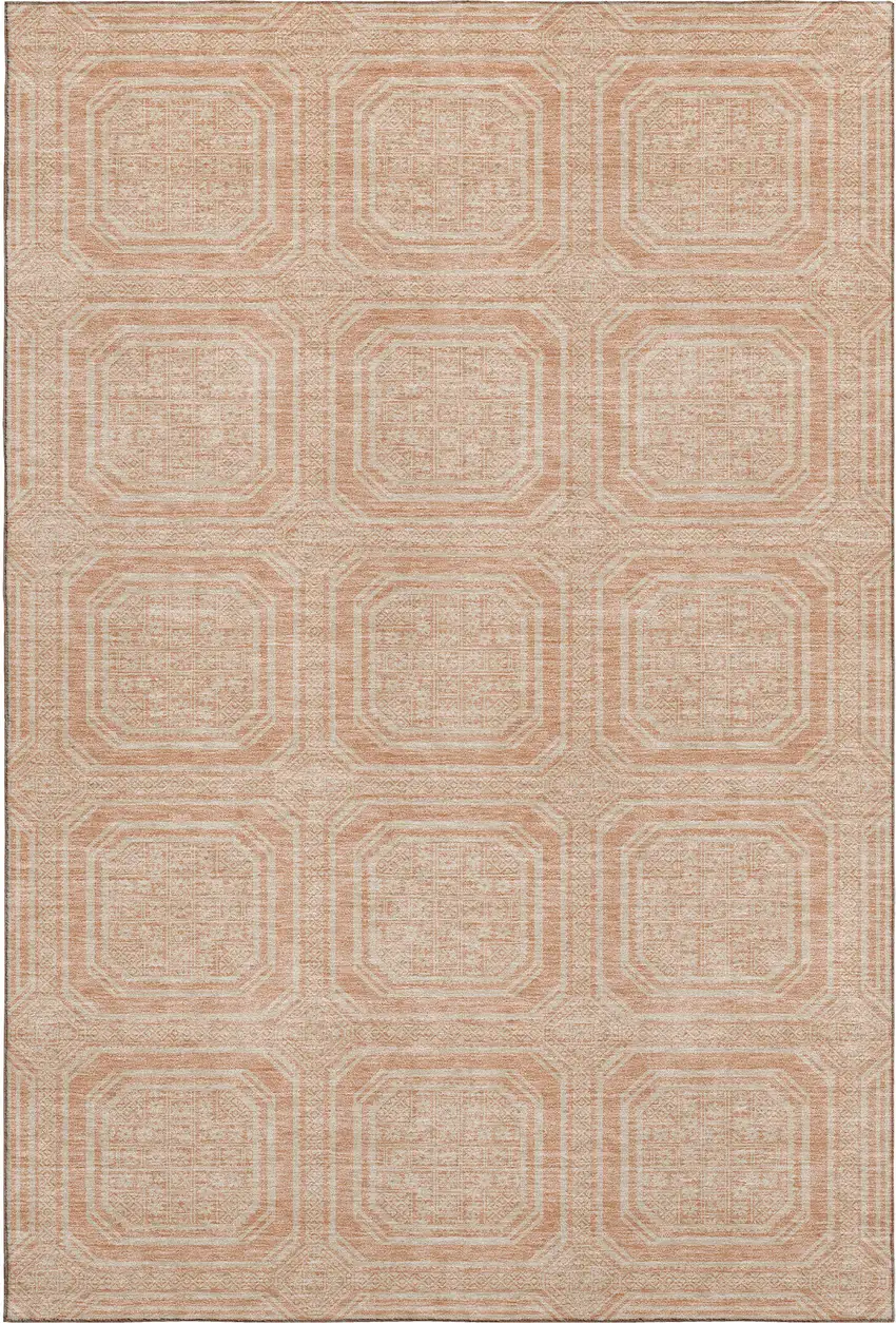 8' Peach And Ivory Geometric Washable Area Rug With UV Protection Photo 1