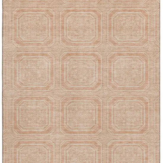 8' Peach And Ivory Geometric Washable Area Rug With UV Protection Photo 3