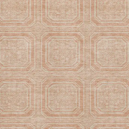 8' Peach And Ivory Geometric Washable Area Rug With UV Protection Photo 2
