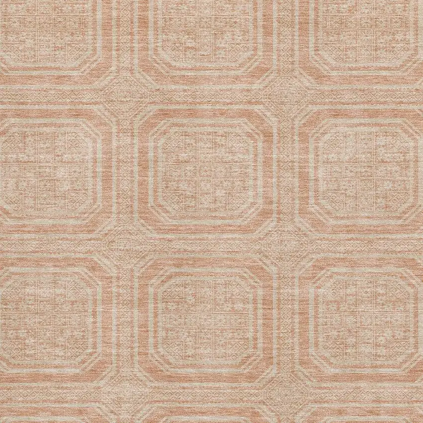 8' Peach And Ivory Geometric Washable Area Rug With UV Protection Photo 2