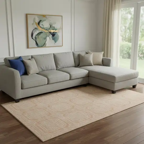 8' Peach And Ivory Geometric Washable Area Rug With UV Protection Photo 2