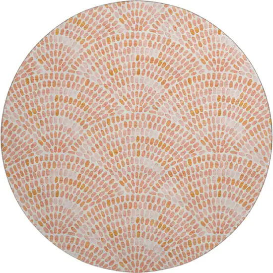8' Peach And Ivory Geometric Washable Round Rug With UV Protection Photo 1
