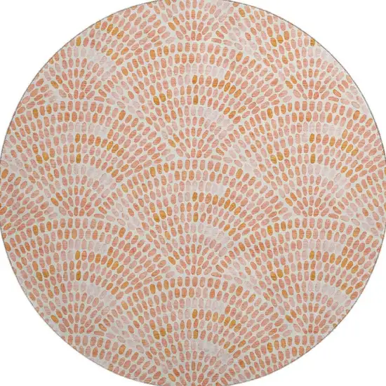 8' Peach And Ivory Geometric Washable Round Rug With UV Protection Photo 4
