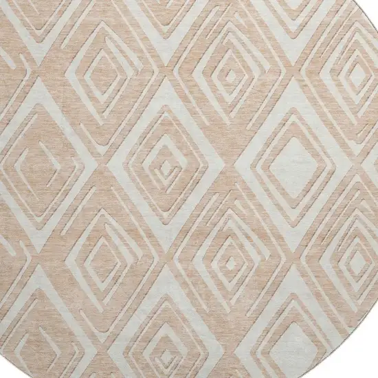 8' Peach And Ivory Geometric Washable Round Rug With UV Protection Photo 4