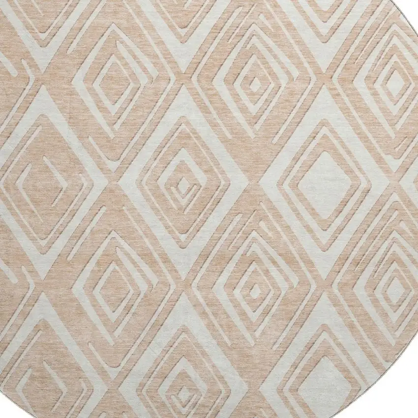 8' Peach And Ivory Geometric Washable Round Rug With UV Protection Photo 4